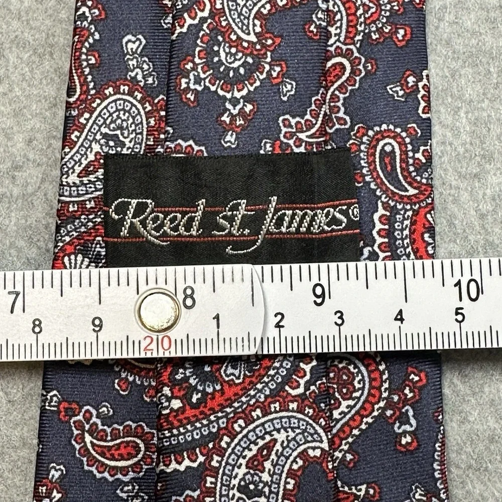 Reed James 100% Silk Navy Red Paisley Necktie Mens Classic Width Tie 56x3.1in